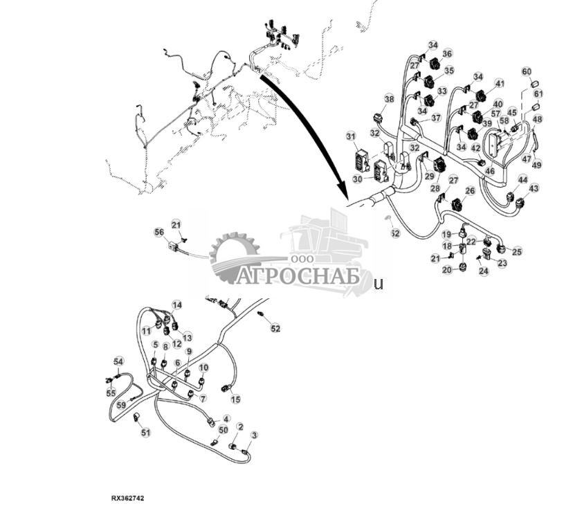 Жгут проводов шасси, с системой ActiveCommand Steering™ (ACS™) и резервным насосом, 15,0 L, двигатель FT4 (24) (802000 - 804100) - ST874771 250.jpg